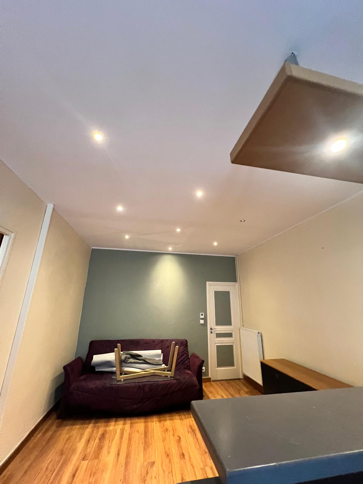 Photo d'un salon d'un appartement avec un éclairage zénithal.